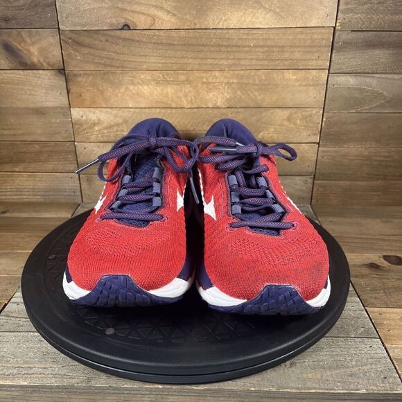 Mizuno Running Shoes Womens 8.5 Wave Sky Sneakers Red Knit Road Training Workout - Picture 2 of 10